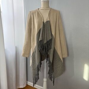 BB Dakota Tan and Gray Fashion Open Coat with Fringe